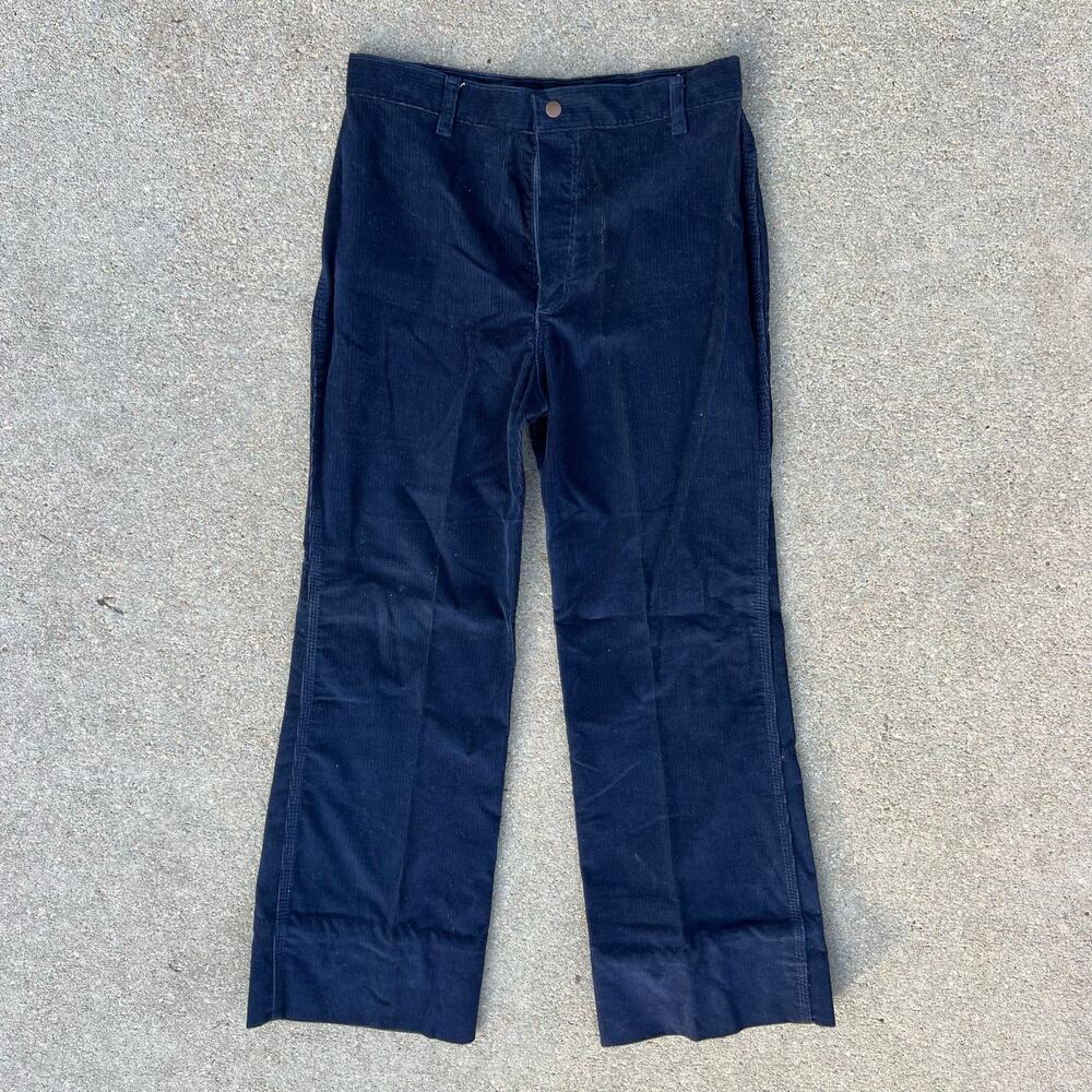 Vintage 70s Wrangler navy blue corduroy Pants Women’s 13/14 LONG INSEAM! - Picture 2 of 7